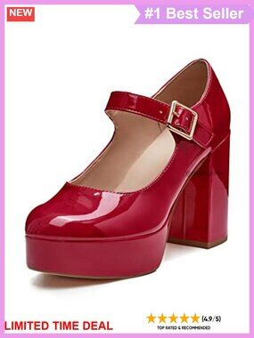 T-Strap Round Toe Chunky Platform Heels Patent Mary Jane Dress Shoes